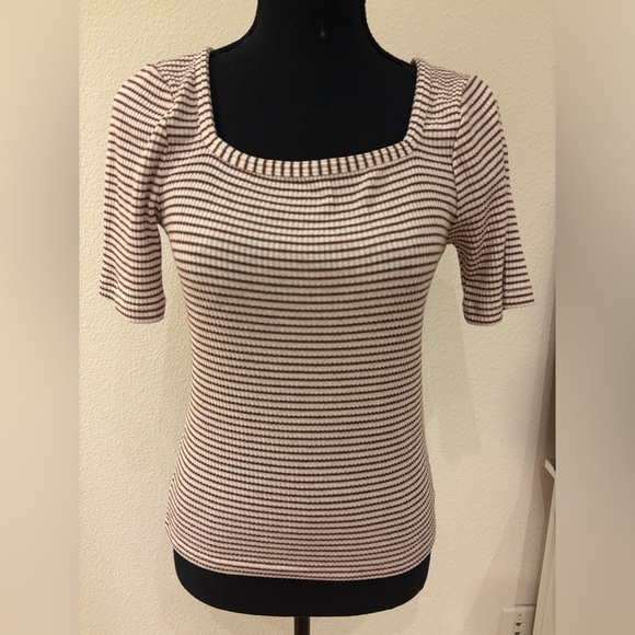 Faherty Legend™ Rib Square Neck Tee in Henna Chalk Stripe - Size S - Picture 6 of 9